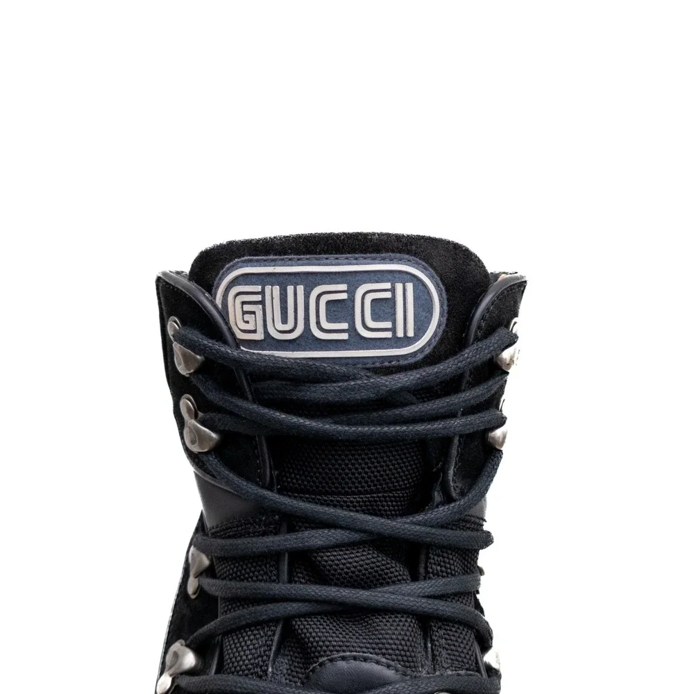 Gucci‎ Flashtrek Black Leather High Top Hiking Boots Mens Size UK 7 US 8 Chunky